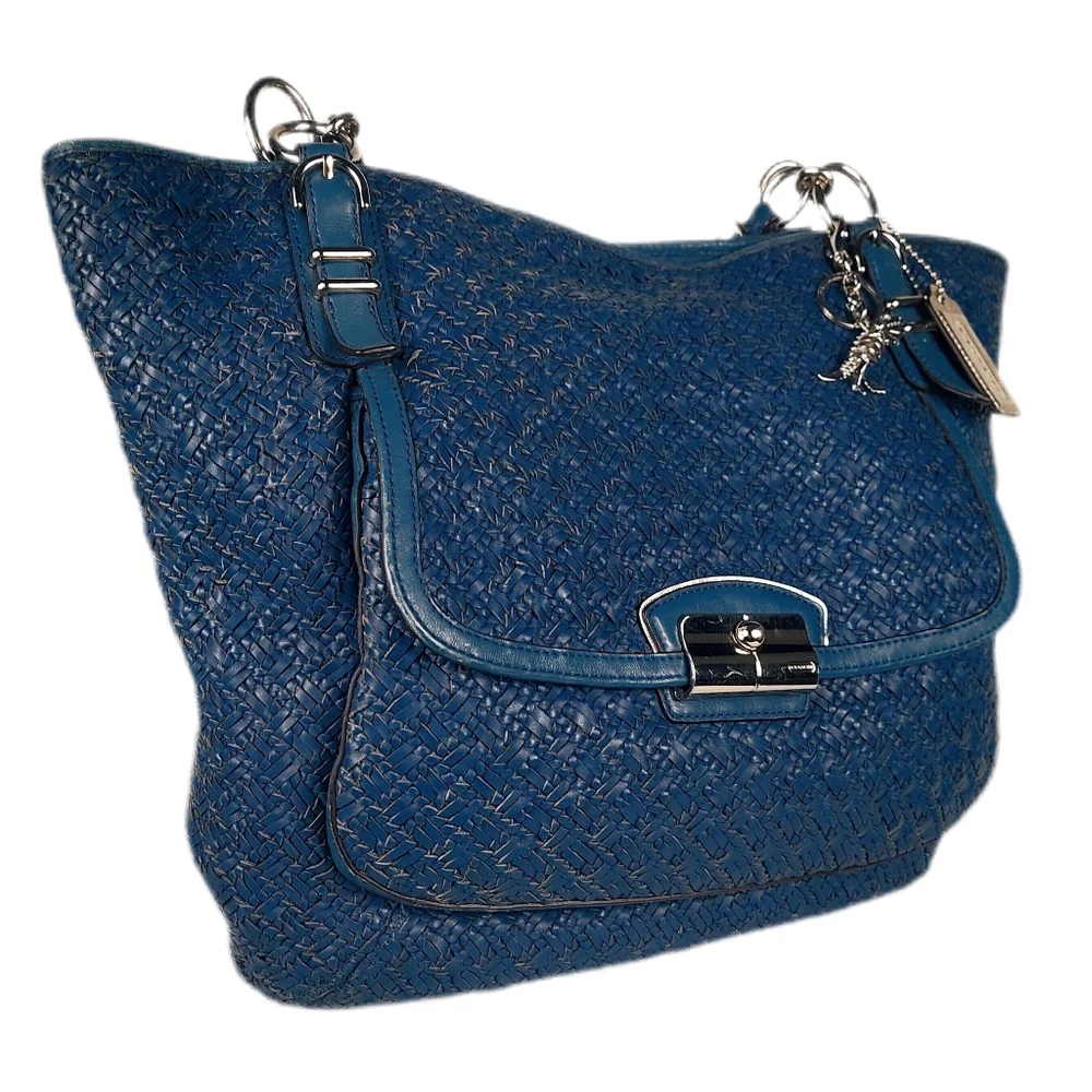 XLG COACH RARE/HTF LUXURY KNOT WEAVE KRISTIN TOTE w/COACH REXY CHARM - Picture 6 of 9
